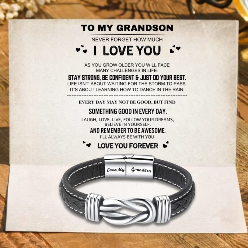 To My Grandson – Forever Linked Together Leather Bracelet
