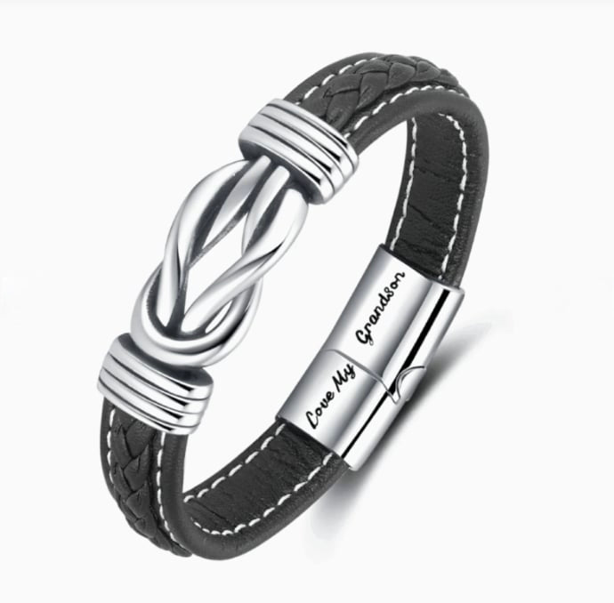 To My Grandson – Forever Linked Together Leather Bracelet
